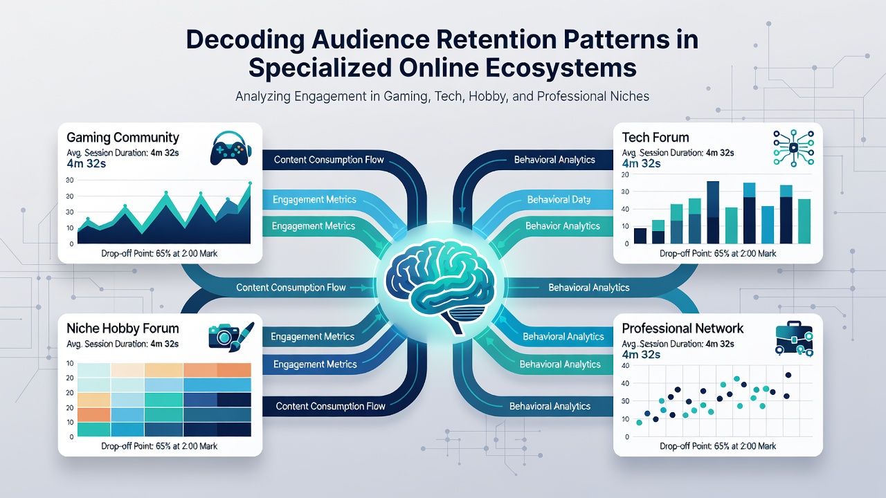 Graph depicting retention rate comparisons between different specialized online communities over a twelve-month period